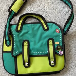 Lime Green and Dark Green Cartoon-Style Shoulder Bag
